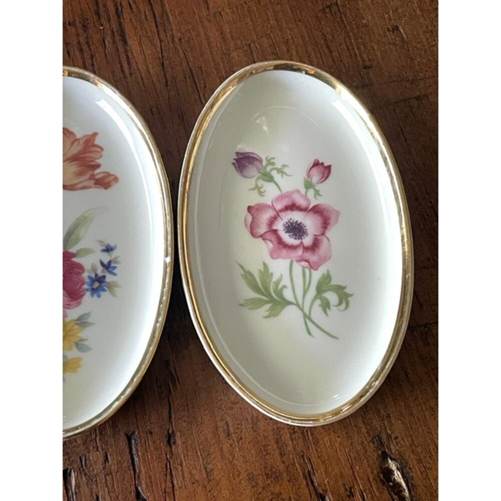 Danmark Porcelain Denmark Floral Trinket Dishes Set of 3 Gold Rim Oval Ring Dish - Picture 8 of 9